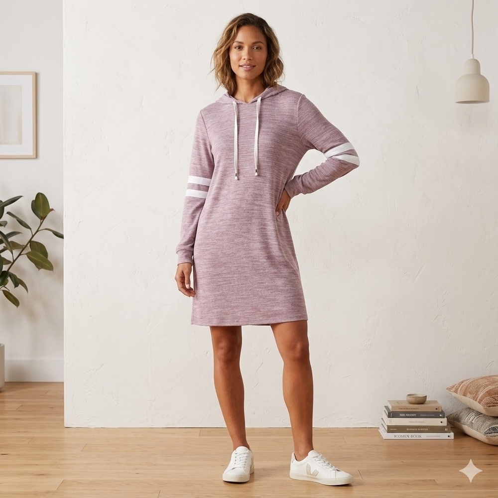 She + Sky Mauve Heathered Knit Cotton Hoodie Cardigan Duster Dress Size Large